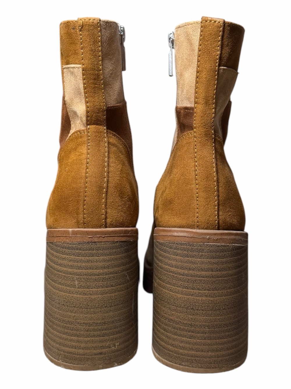 Universal Thread Women’s 8 Patchwork Block Heel Ankle Bootie Brown Suede Like - Picture 3 of 7